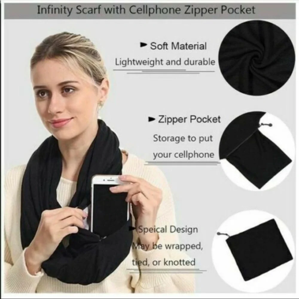 Beyond Yoga Hidden Pocket Infinity Scarf Neck Wrap Black